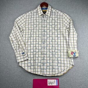 Robert Graham Shirt Large White Check Flip Cuff Casual Button Up Long Sleeve